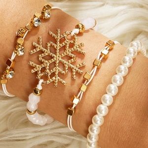 Boho Pearl Snowflake Beaded 4 Pc Layered Bracelet Set